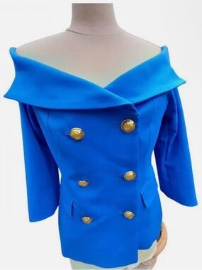 Very Chic FLAVIO CASTELLANI Made in Italy Blue fitted Blazer Size 38 (XS-S)